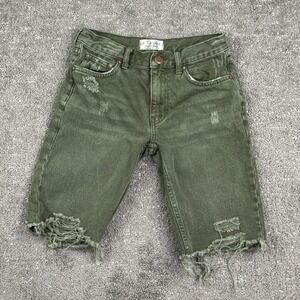 We The Free Denim Shorts Womens 24 Green Distressed Bermuda Raw Hem High Rise